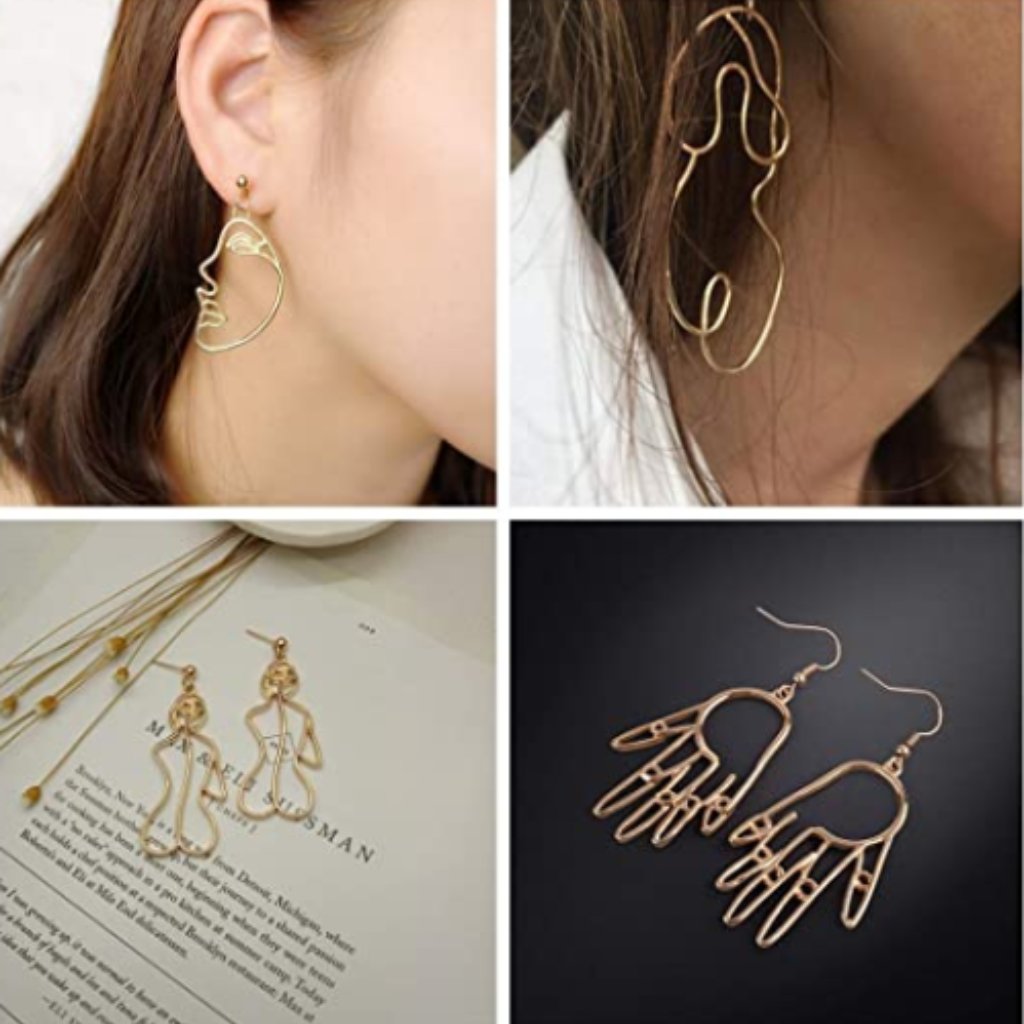 Gold Face Earrings Abstract Design 4pair 33$